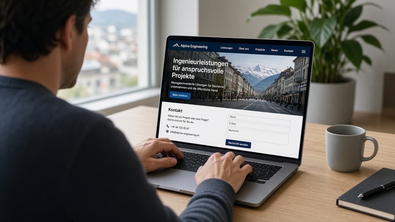 Laptop auf einem Schreibtisch mit einer Unternehmenswebsite